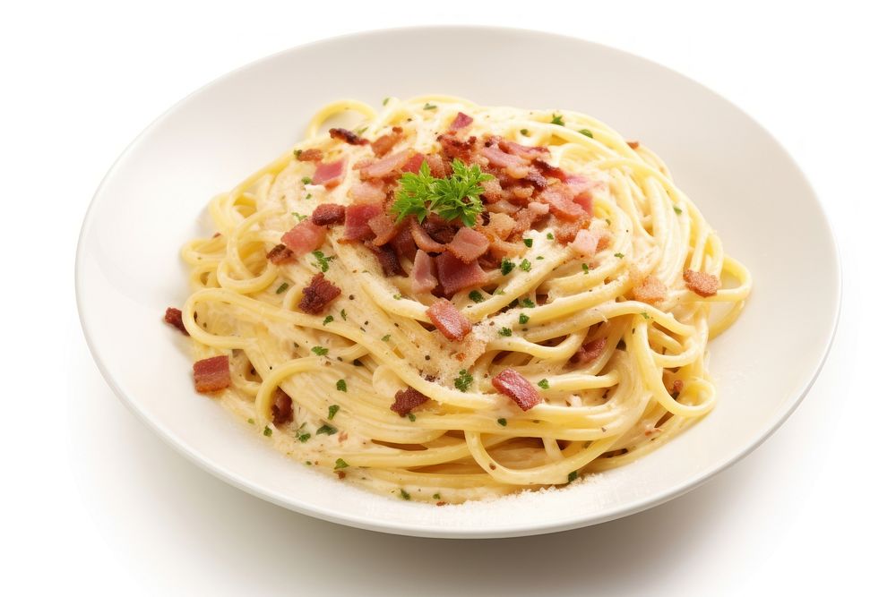 Carbonara spaghetti pasta plate. AI generated Image by rawpixel.