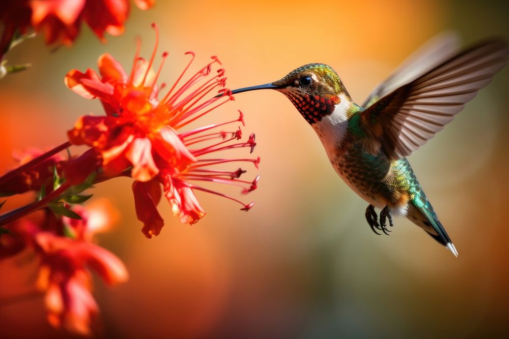 Flower bird hummingbird animal. AI generated Image by rawpixel.