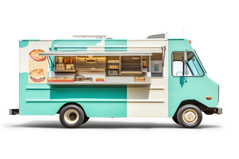 Truck food vehicle white background. AI generated Image by rawpixel.