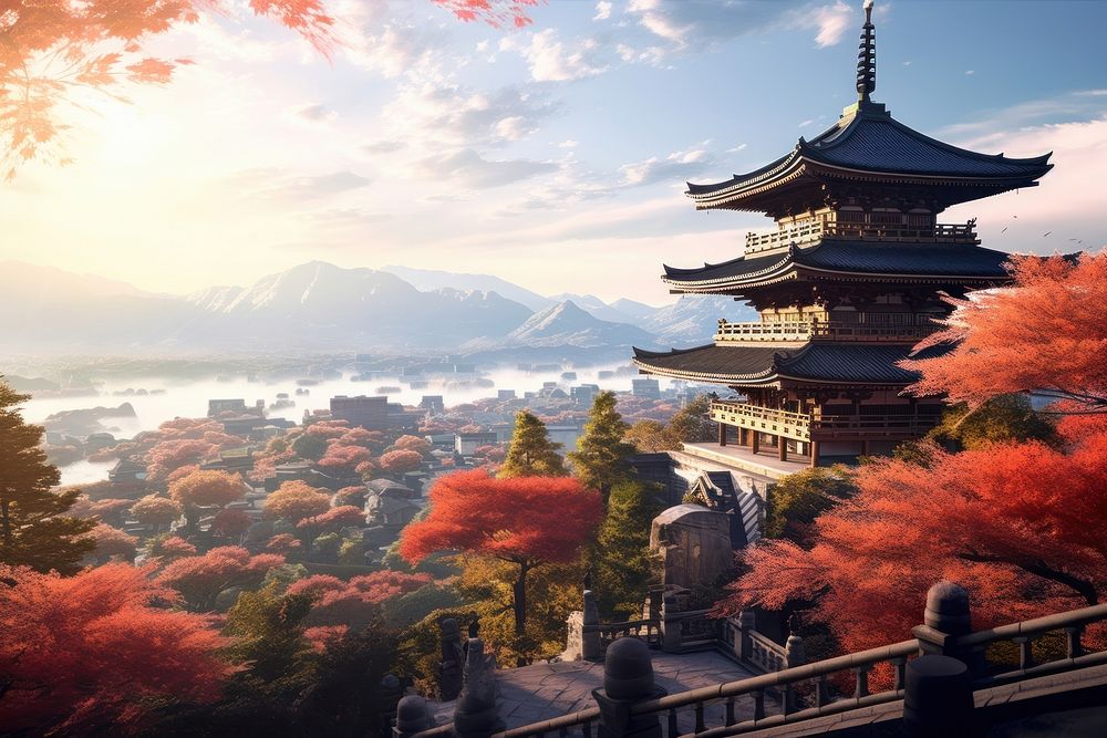 Autumn temple architecture landscape. 