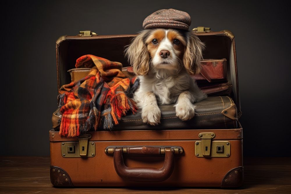 Luggage pet suitcase animal. AI generated Image by rawpixel.