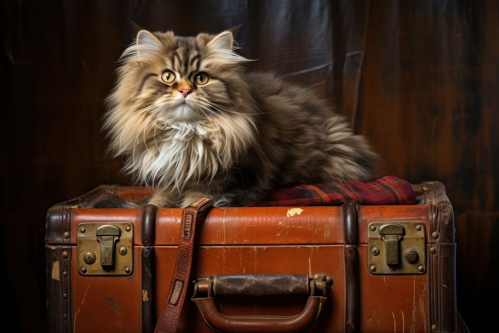 Luggage pet suitcase mammal. AI generated Image by rawpixel.