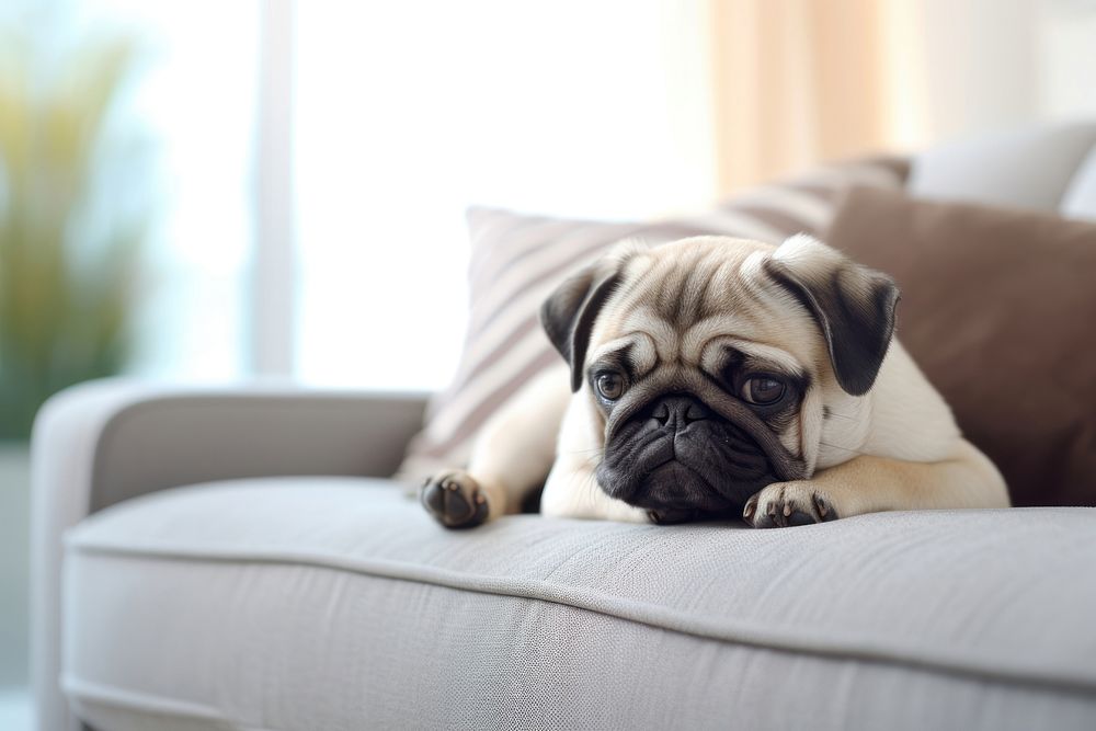 Pug dog on sofa. AI generated Image by rawpixel.