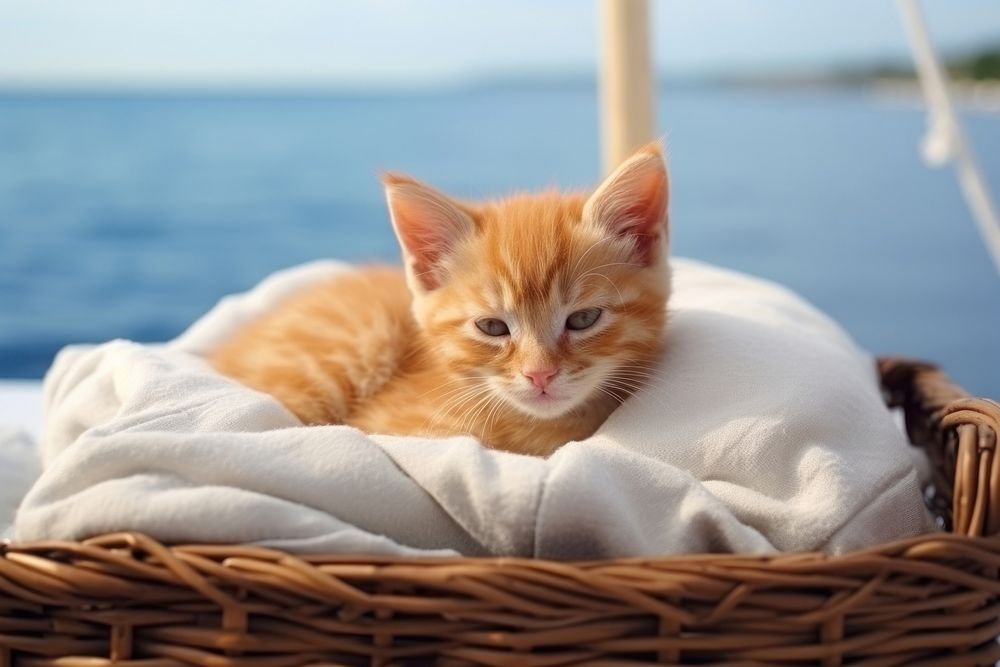 Kitten basket blanket animal. AI generated Image by rawpixel.