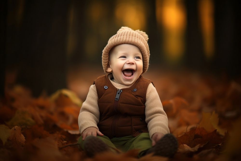 Baby laughing autumn child. AI generated Image by rawpixel.
