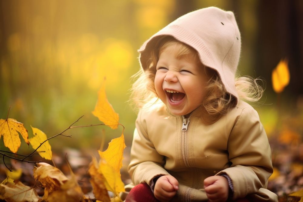 Laughing baby autumn child. AI generated Image by rawpixel.