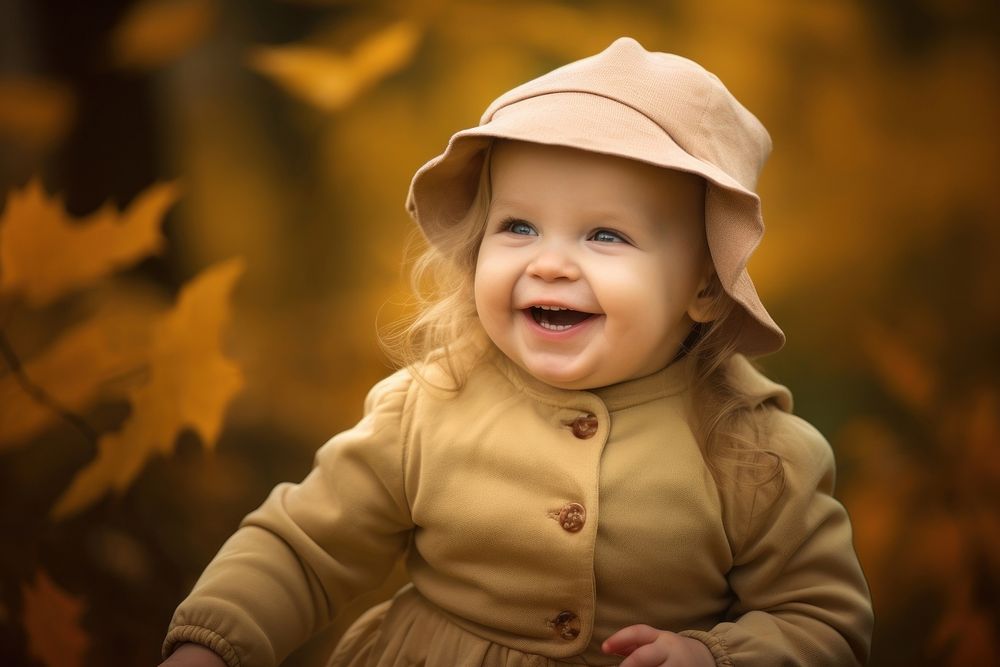 Baby portrait laughing autumn. AI generated Image by rawpixel.