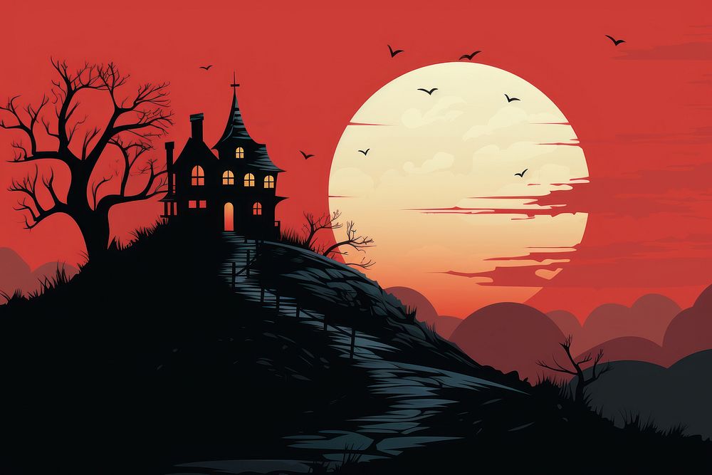 Haunted house outdoors sunset nature. AI generated Image by rawpixel.