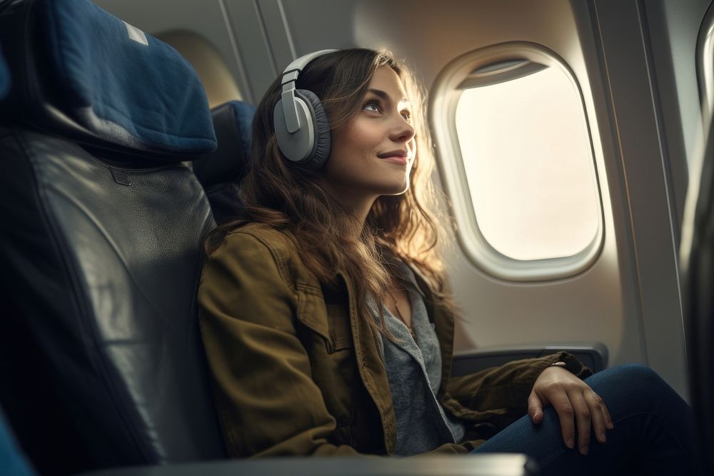 Headphones passenger headset sitting. AI generated Image by rawpixel.