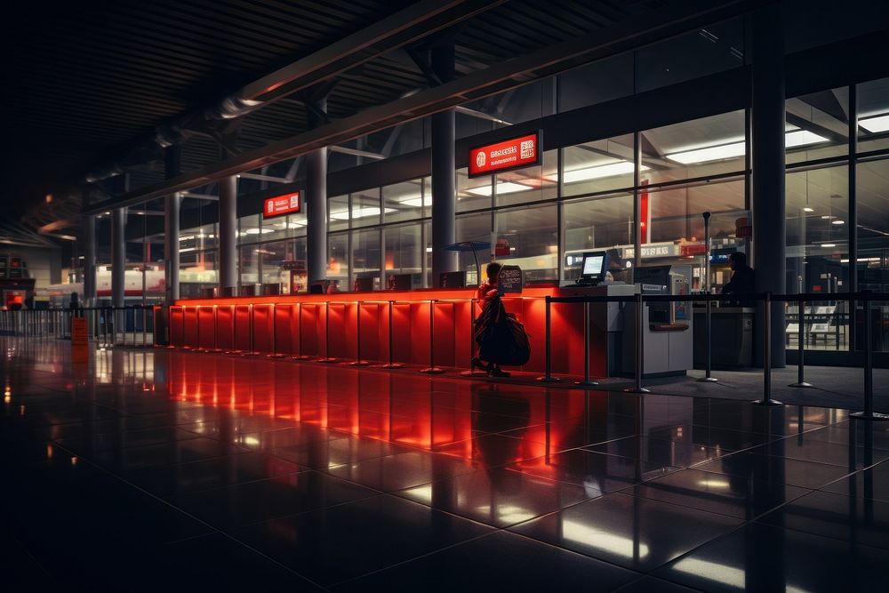 Airport architecture night illuminated. AI generated Image by rawpixel.