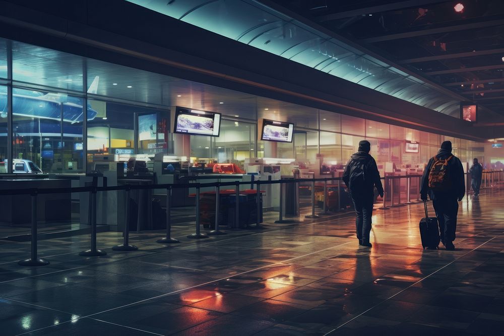 Airport architecture night infrastructure. AI generated Image by rawpixel.
