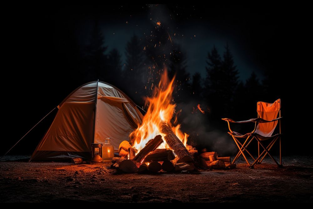 Bonfire camping tent outdoors. AI generated Image by rawpixel.