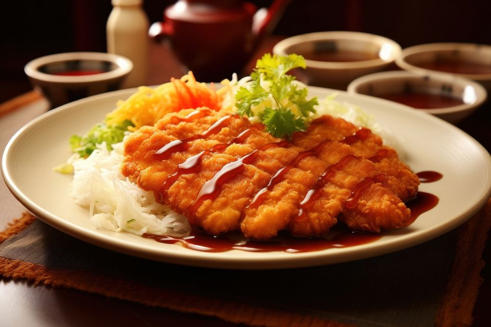 Food tonkatsu plate meal. AI generated Image by rawpixel.
