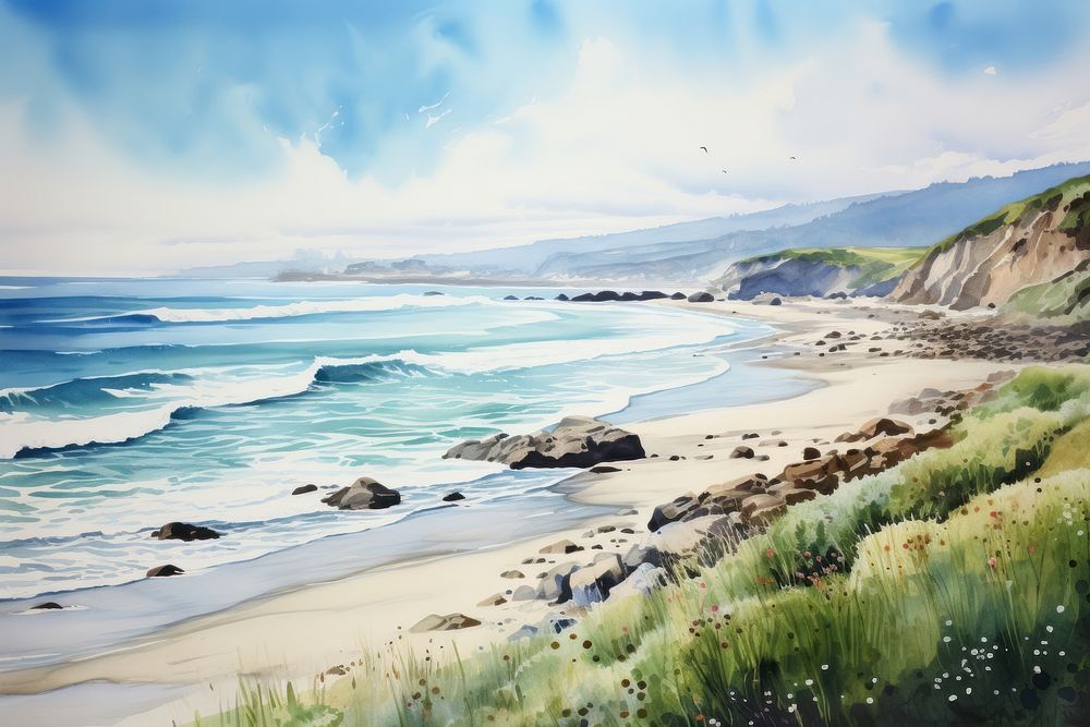 Landscape beach outdoors horizon. AI generated Image by rawpixel.