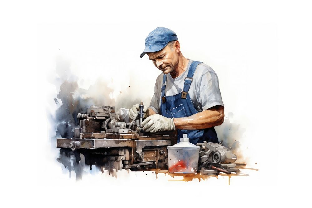 Mechanic working adult white background. 