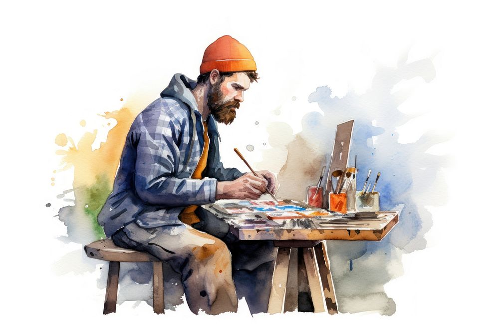 Painter adult art white background. AI generated Image by rawpixel.
