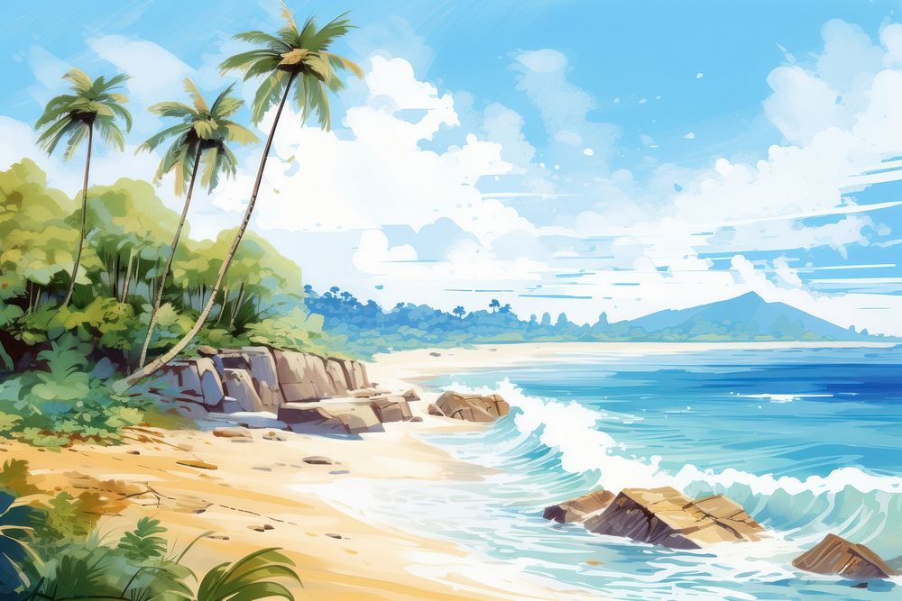 Landscape beach outdoors painting. AI generated Image by rawpixel.