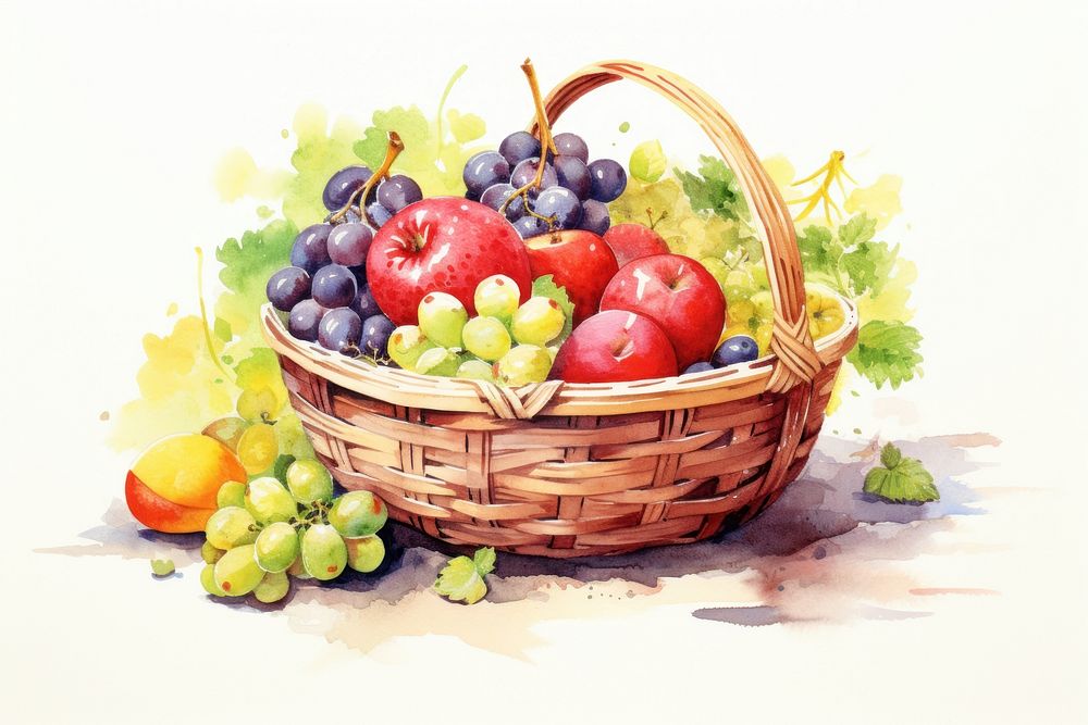 Basket fruit grapes apple. AI generated Image by rawpixel.