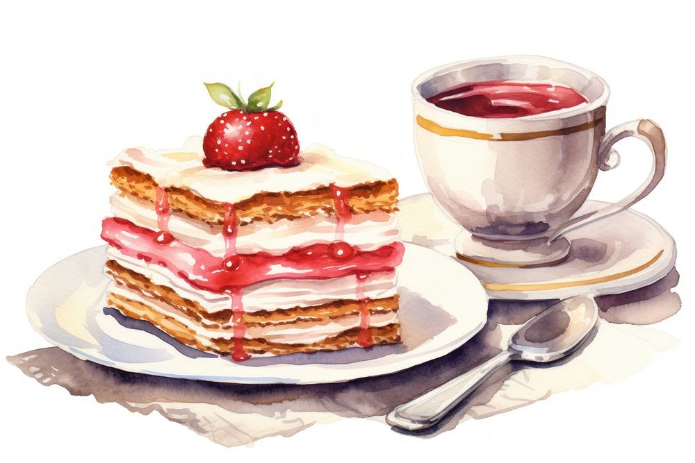 Cake strawberry dessert coffee. AI generated Image by rawpixel.