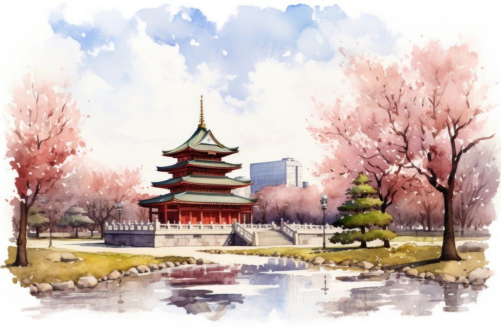 Architecture building outdoors pagoda. AI generated Image by rawpixel.