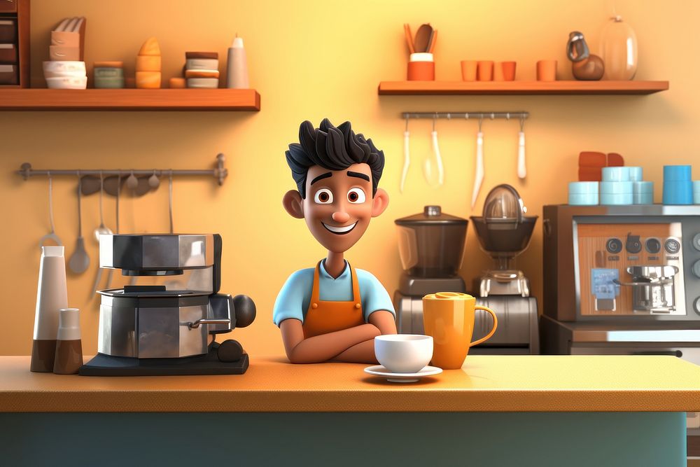 Appliance barista cartoon coffee. AI generated Image by rawpixel.
