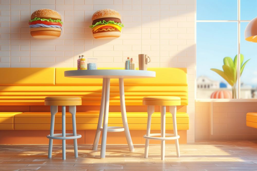 Table restaurant furniture burger. AI generated Image by rawpixel.
