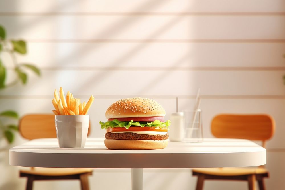 Table food furniture burger. AI generated Image by rawpixel.