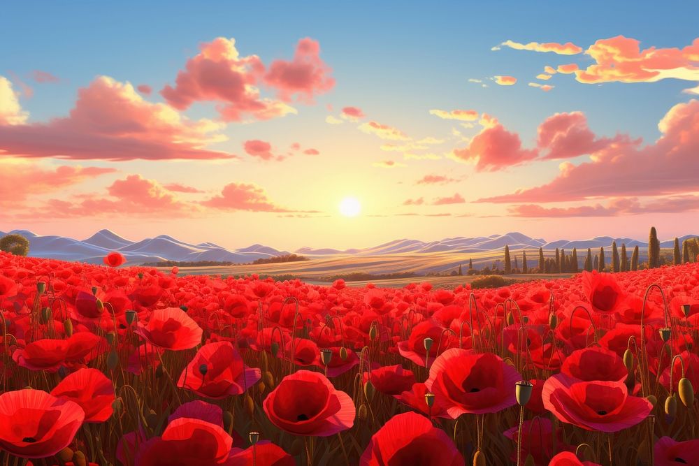 Landscape poppy panoramic outdoors. AI generated Image by rawpixel.