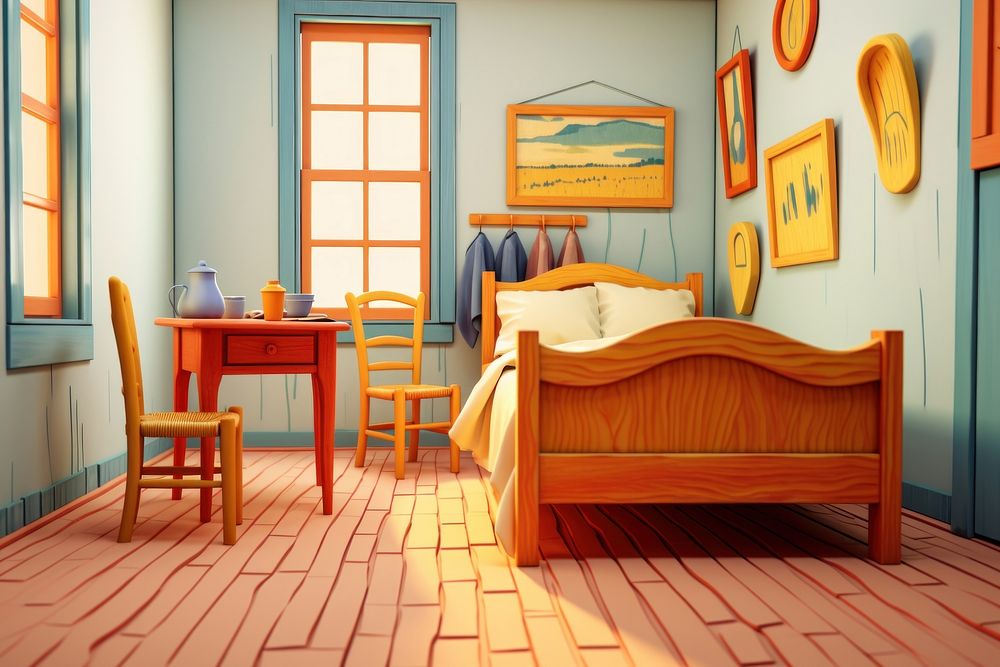 Bedroom furniture flooring cartoon. AI generated Image by rawpixel.