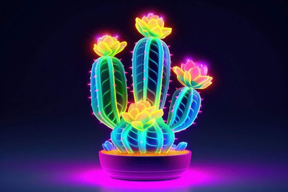 Cactus neon light illuminated. 