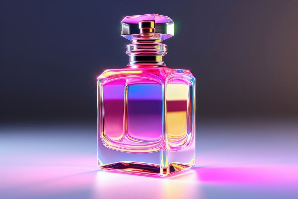 Perfume bottle neon illuminated reflection. AI generated Image by rawpixel.