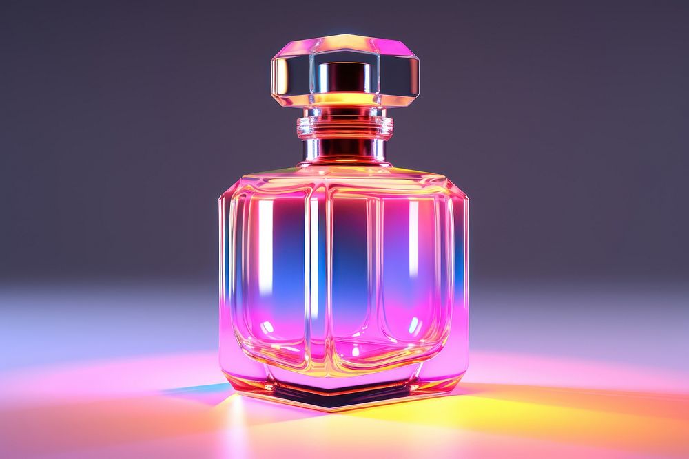 Perfume bottle illuminated reflection cosmetics. 