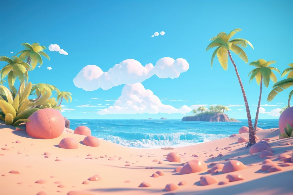 Beach landscape outdoors cartoon. AI generated Image by rawpixel.