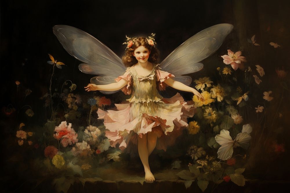 Flower painting dancing fairy. AI generated Image by rawpixel.