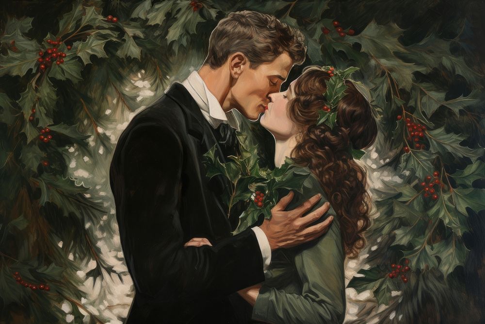 Painting portrait kissing adult. AI generated Image by rawpixel.