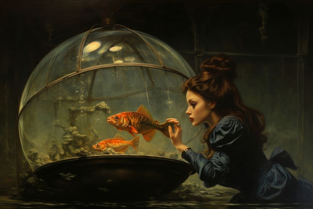 Goldfish painting animal adult. AI generated Image by rawpixel.