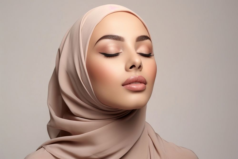Lipstick portrait adult hijab. AI generated Image by rawpixel.