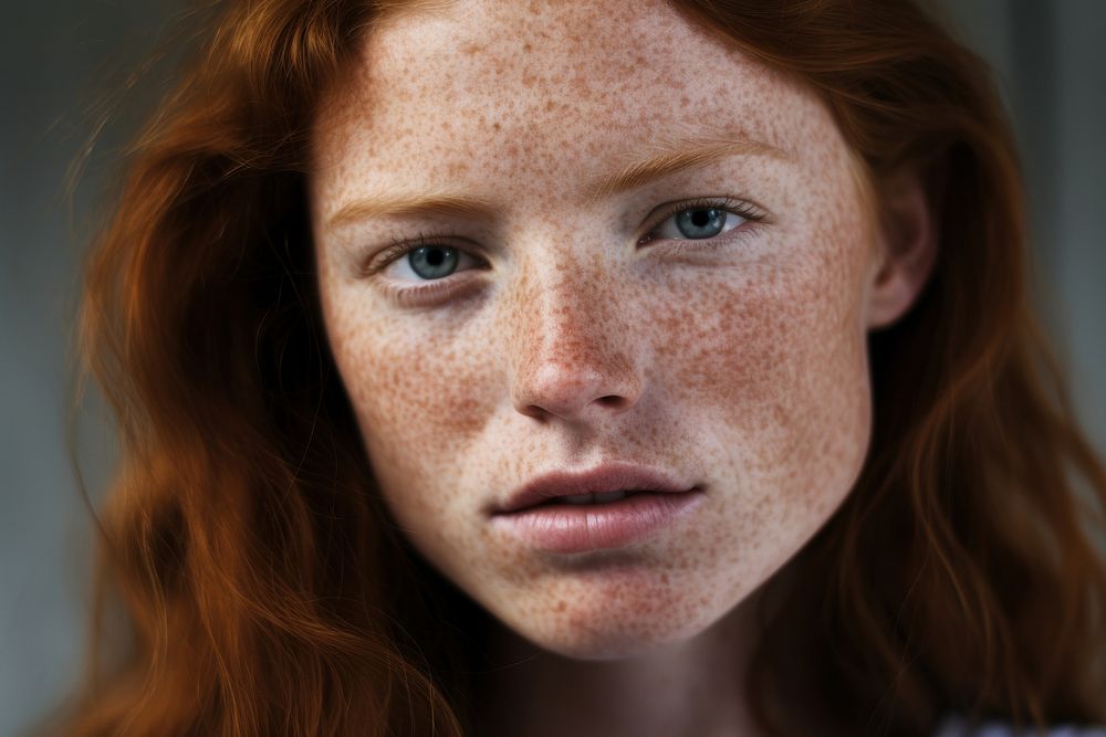 Freckle portrait adult woman. 