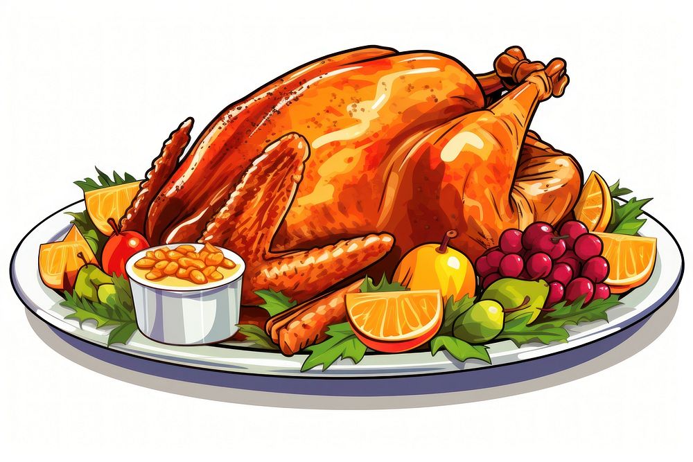 Thanksgiving cartoon dinner food. AI generated Image by rawpixel.