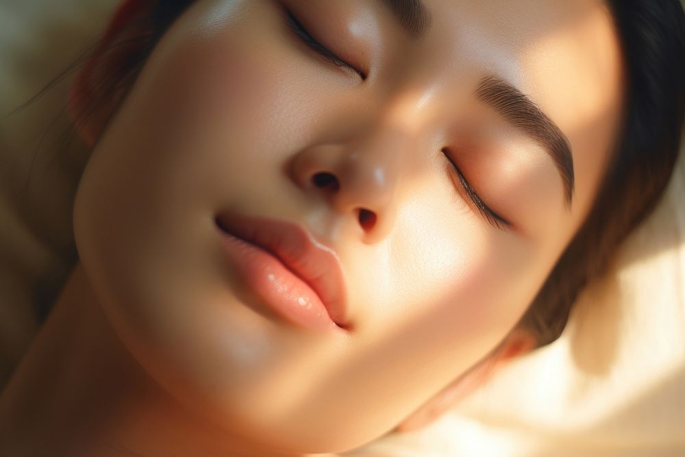 Sleeping adult woman skin. 