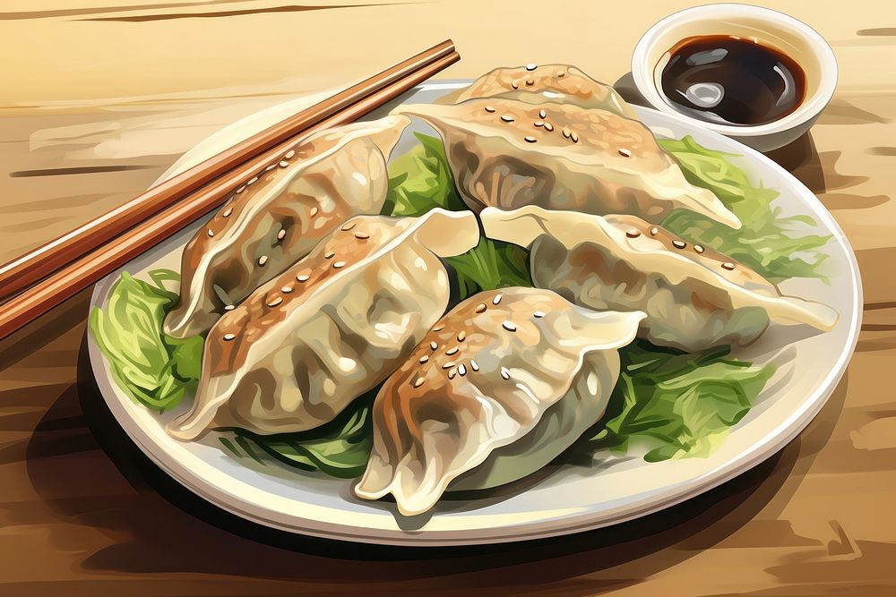 Food chopsticks dumpling plate. AI generated Image by rawpixel.
