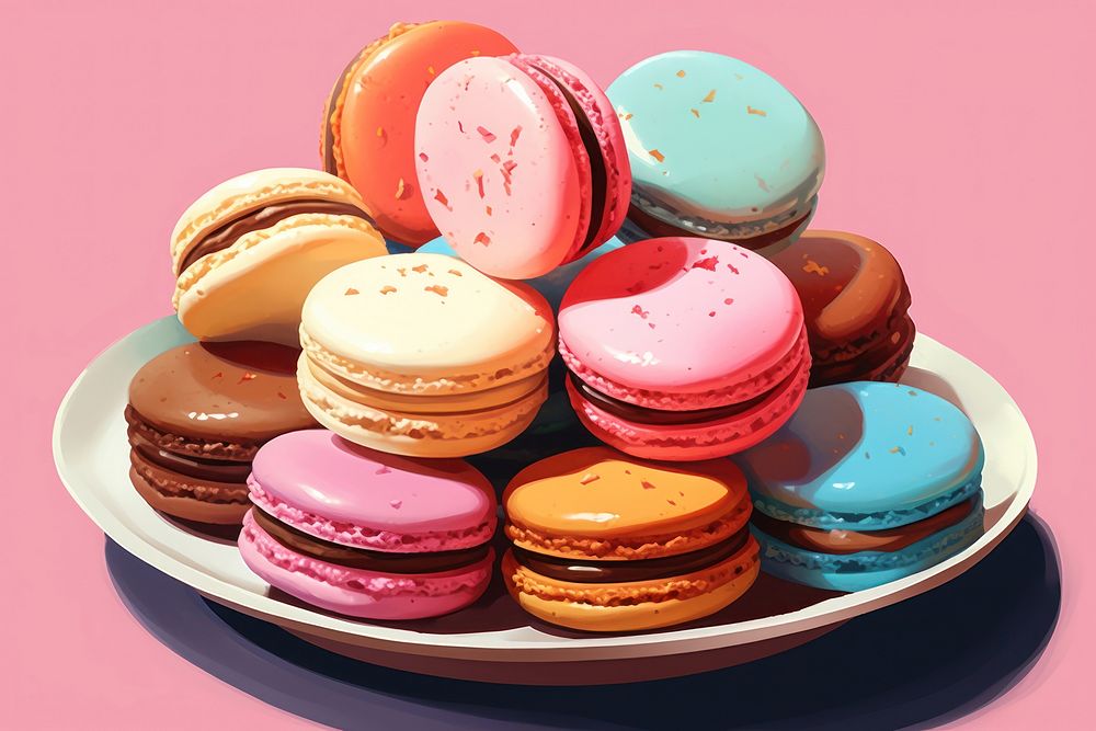 Macarons food confectionery arrangement. 