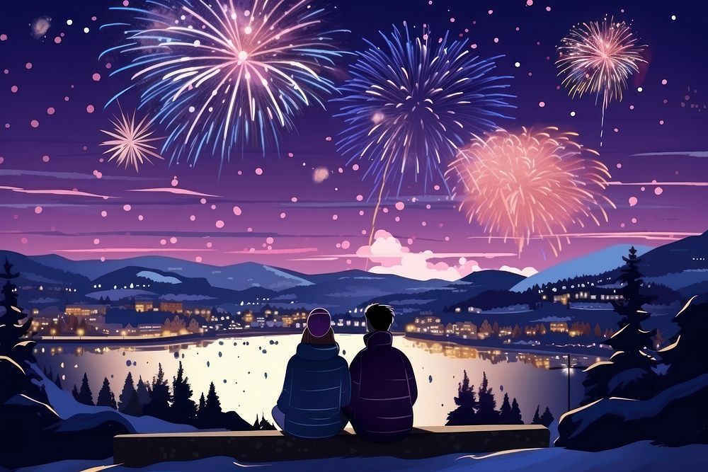 Fireworks night outdoors nature. AI generated Image by rawpixel.