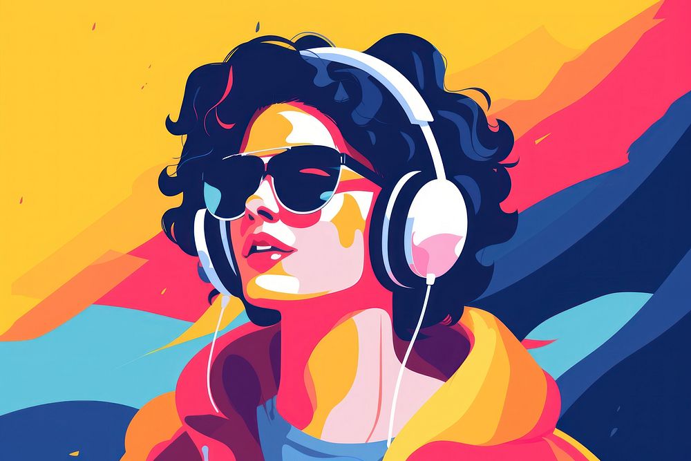 Headphones painting person music. 