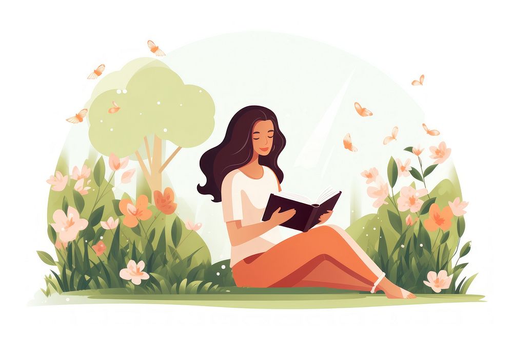 Reading sitting adult women. AI generated Image by rawpixel.
