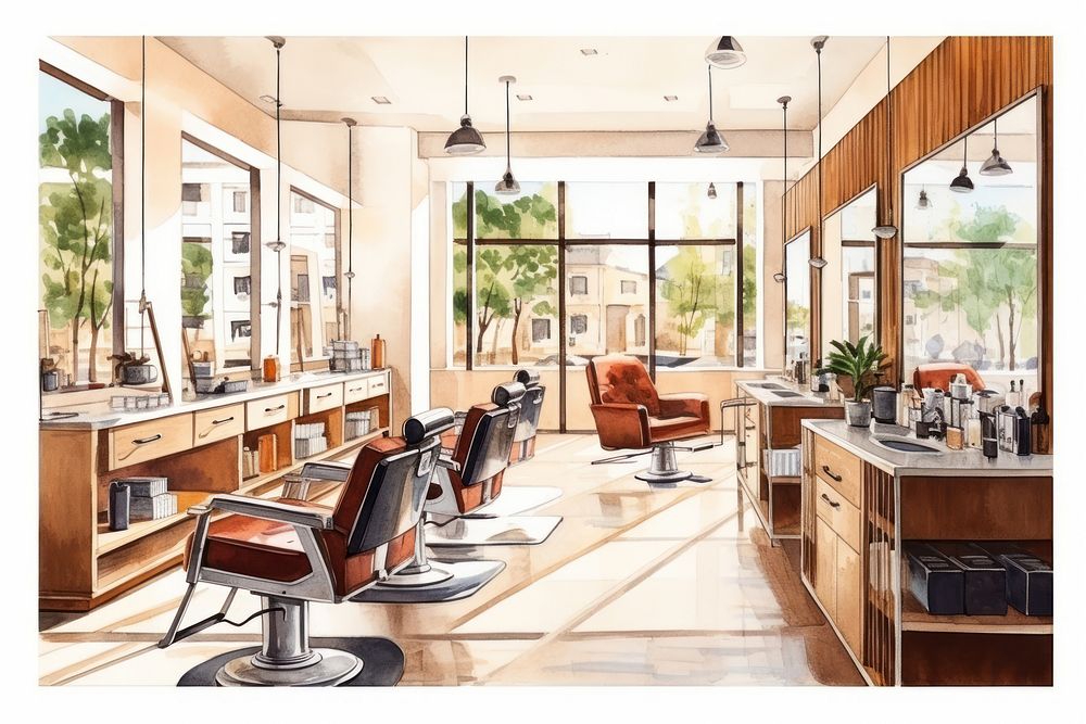 Barbershop furniture chair architecture. AI generated Image by rawpixel.