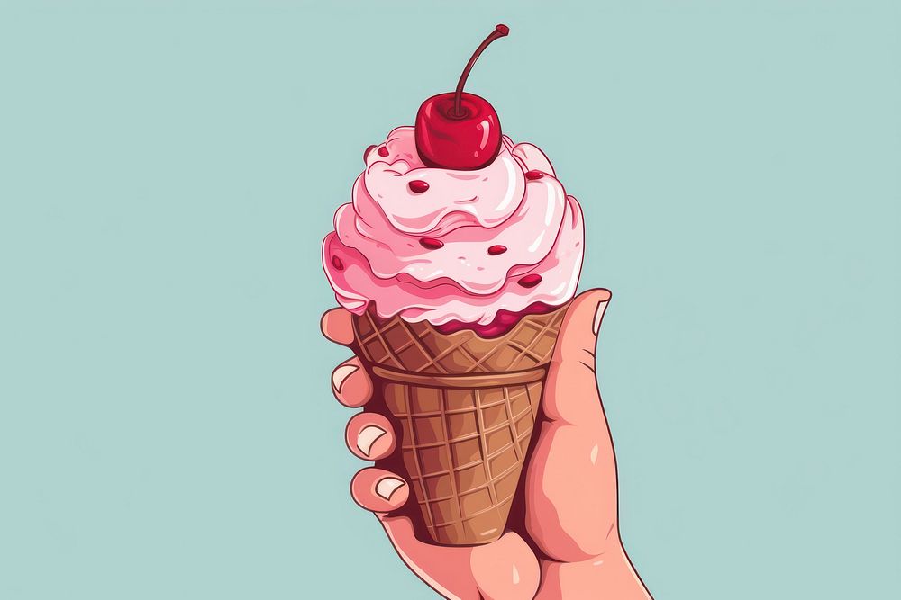 Cream dessert holding cherry. AI generated Image by rawpixel.