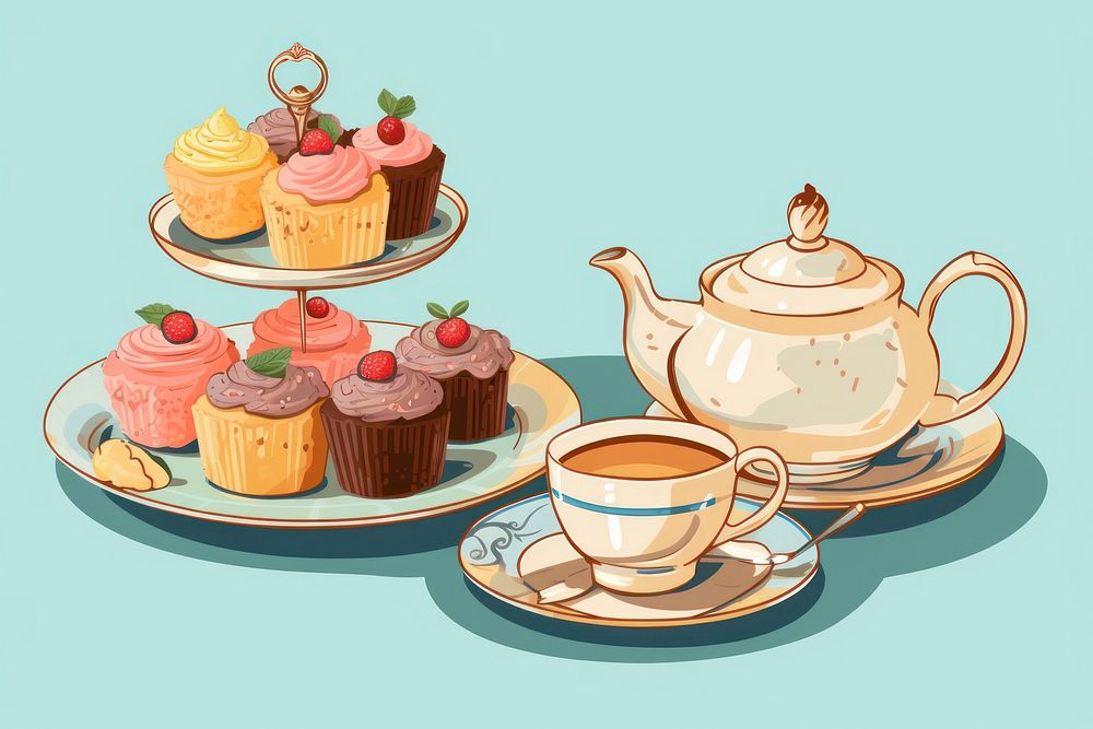 Dessert cupcake teapot saucer. AI generated Image by rawpixel.
