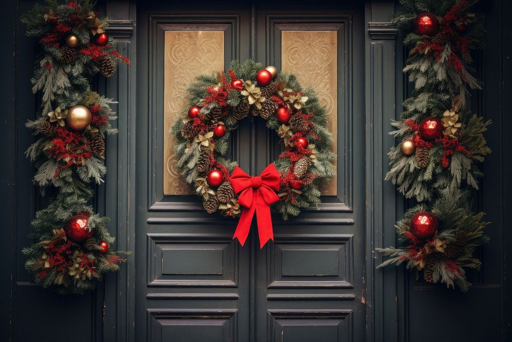 Christmas door wreath architecture. 