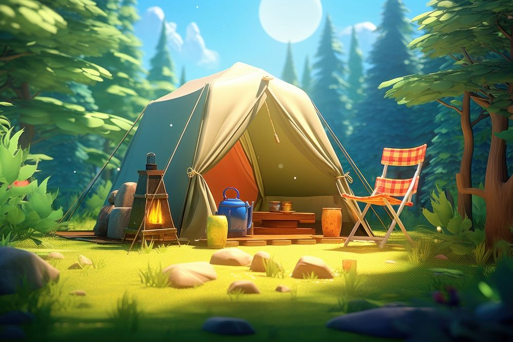 Camping sunlight outdoors cartoon. AI generated Image by rawpixel.